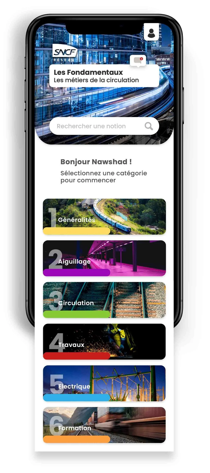 Écran d'accueil de l'application Les Fondamentaux
