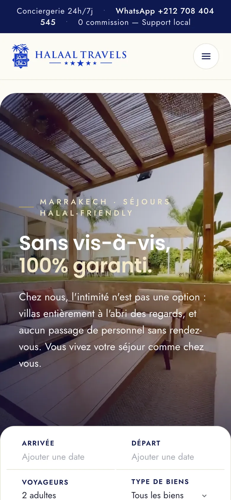 Version mobile du site réalisé par Niyah Dev pour Halaal Travels